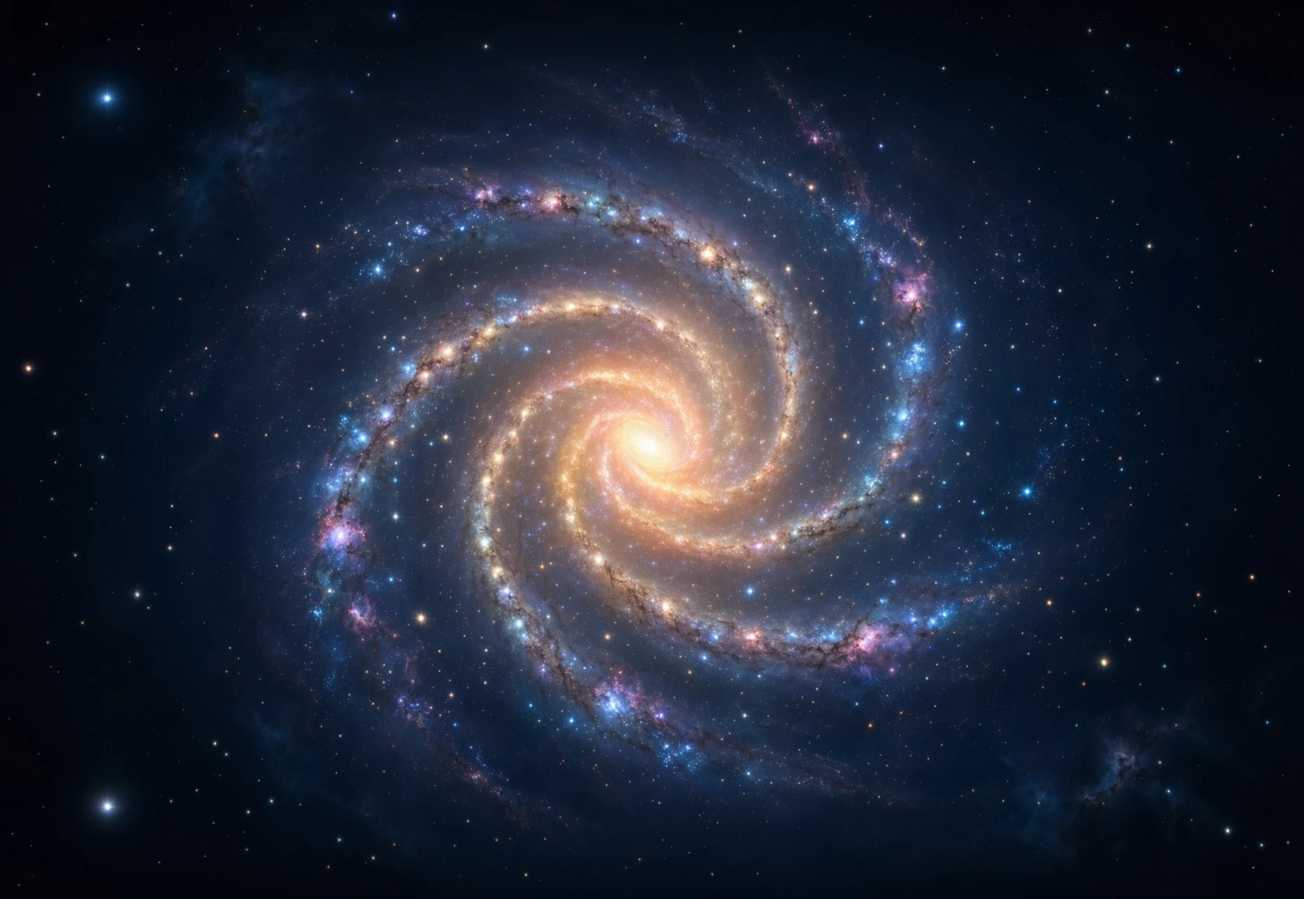 A bright spiral galaxy against a dark field of stars